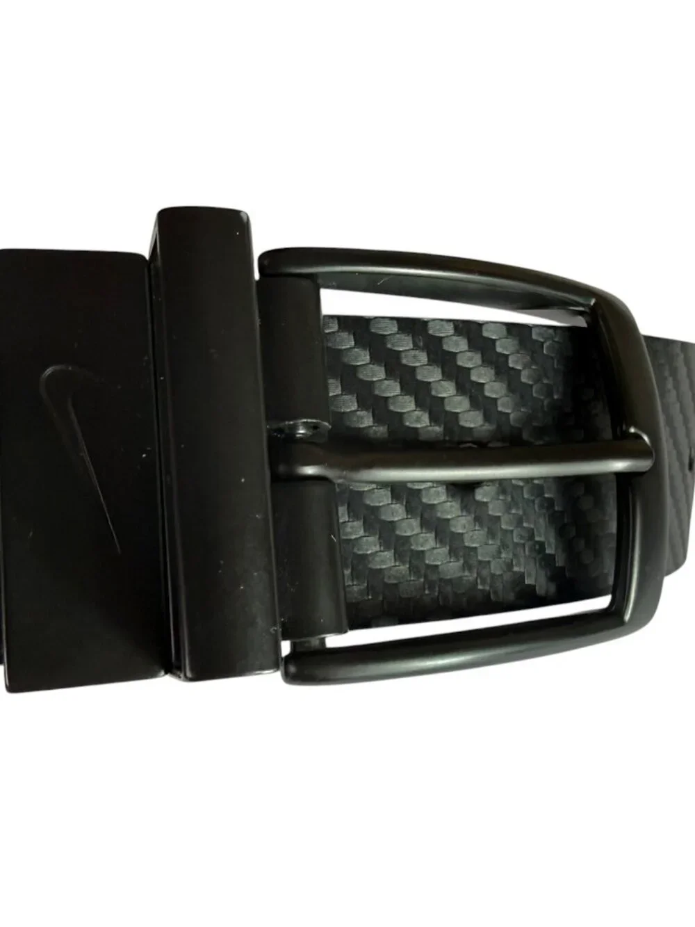 NIKE Golf Belt, Black, Carbon Fiber Textured, Genuine Leather. Size 32.   Chevro